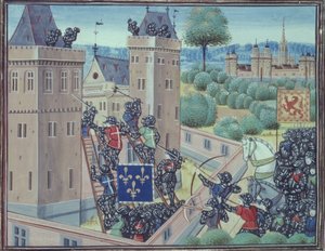 Royal 18 E.1 fol.345 Fransızlar ve İskoçlar tarafından Wark Kalesi