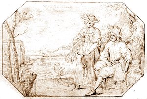 The Four Seasons: Summer - Reaping, 1675 dolayları (kağıt üzerine kalem ve sepya mürekkebi) by Netherlandish School