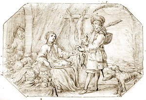 Dört Mevsim: Kış - Avcılıktan Dönüş, c.1675 (kağıt üzerine kalem ve sepya mürekkep) by Netherlandish School