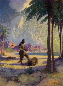 Robinson Crusoe için çizim (renkli taş)