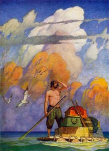 Robinson Crusoe için çizim (renkli taş)