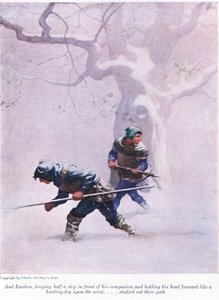 Ve Lawless, arkadaşının önünde yarım adım durarak ve başını bir av köpeği gibi öne doğru tutarak kokuyu aldı - yolunu inceledi, 1916 by Newell Convers Wyeth