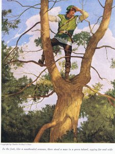 Çatalda, direk başlı bir denizci gibi, yeşil bir pelerin giymiş bir adam vardı, her yeri gözetliyor, 1916 by Newell Convers Wyeth