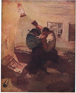 Mağaradaki kavga: Bana Eller ve arkadaşının ölümcül bir güreşte birbirine kenetlendiğini gösterdi. by Newell Convers Wyeth