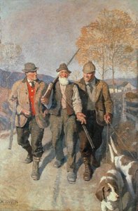 Üç Avcı ve Tazı (tuval üzerine yağlı boya) by Newell Convers Wyeth