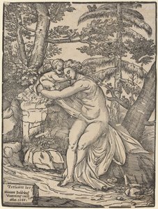 Venüs ve Aşk Tanrısı by Niccolò Boldrini after Titian