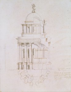 St. Paul Katedrali için gerçekleştirilmemiş bir vaftizhanenin yüksekliği, kesiti ve planı, c.1711-12 (kağıt üzerinde kalem ve mürekkeple yıkama) by Nicholas Hawksmoor
