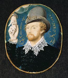 Bir buluttan elini sıkan adam, muhtemelen William Shakespeare, 1588 by Nicholas Hilliard
