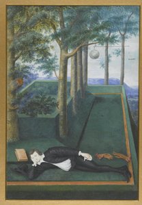 Aşırı büyümüş bir sarayda uzanmış bir asilzadenin portresi; Henry Percy
