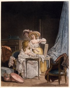 Mukayese. İki kadın göğüslerinin büyüklüğünü karşılaştırıyor. 1782 dolaylarında Nicolas Lavreince (1737-1807) tarafından yapılan gravür.