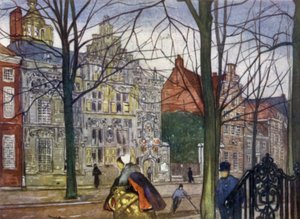 Oude Delft (renkli litografi) by Nico Jungman