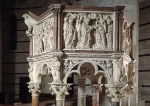 Sandalye Nicola Pisano (1215 / 20-1278 / 84) (Mermer minber) 1260 Baptistere Saint John of Pisa (Battistero San Giovanni di Pisa), İtalya