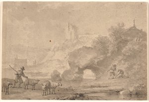 Güney nehir manzarasında çoban ve balıkçılar by Nicolaes Berchem