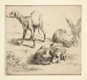 Üç Av Köpeği by Nicolaes Berchem