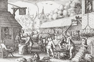 17. yüzyılda Hollandalı köylüler ip yapıyor by Nicolaes Jansz Visscher