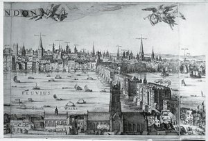 Birleşik Krallık, İngiltere, Londra Köprüsü ile Londra Şehri Görünümü by Nicolaes Jansz (1586-1652) Visscher