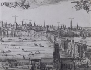 Londra ve Thames Panoraması, Southwark, London Bridge ve Şehirdeki kiliseleri gösteren üçüncü bölüm, c.1600 (ayrıca bkz. 7214, 64730 ve 64732)
