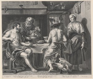 Jüpiter ve Merkür Philemon ve Baucis Tarafından Eğlendi by Nicolaes Lauwers, after Jacob Jordaens