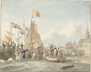 Prens Willem Frederik'in 30 Kasım 1813'te Scheveningen'e gelişi by Nicolaes Lodewick Penning (signed by artist)