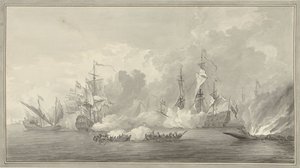 Deniz savaşı, muhtemelen 21 Ağustos 1673'te Kijkduin yakınlarında by Nicolaes Muys