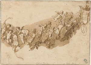 Melekler tarafından çevrili hanedan çelenk by Nicolaes Pietersz Berchem (possibly)