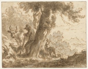 Bir ağacın yanında çoban ve sığırları by Nicolaes Pietersz Berchem (possibly)