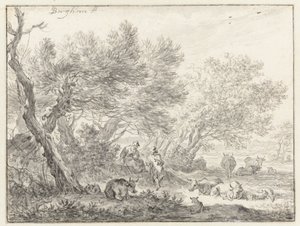 Bir grup ağacın yanında çobanlar ve sığırlar by Nicolaes Pietersz Berchem