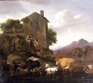 Sığır ve keçi ile çobanlar by Nicolaes Pietersz. Berchem