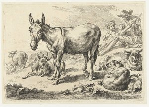 Eşek, koyun, keçi ve çobanlar ile manzara Hayvanlar (dizi adı) by Nicolaes Pietersz Berchem