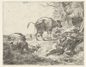 Uyuyan çoban ailesi ve dinlenme sığırları by Nicolaes Pietersz Berchem