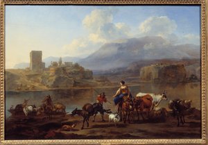 Bercherm van Haarlem (1620-1683) tarafından boyama tepsisinin geçişi by Nicolaes Pietersz. Berchem