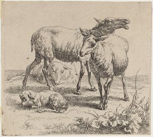 Üç Koyun ve Kuzu by Nicolaes Pietersz Berchem