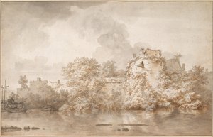 Montfoort yakınlarındaki nehir manzarası by Nicolaes Pietersz. Berchem