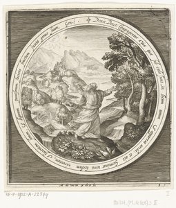Yaratılışın Üçüncü Günü: Tanrı toprağı ve tohum oluşturan bitki ve ağaçları tohum veren meyvelerle yaratır. Yaratılıştan Cennetten Kovulmaya (dizi adı) by Nicolaes de Bruyn