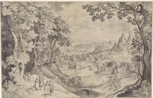 Geyik avı ile manzara by Nicolaes de Bruyn