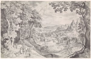 Geyik avı ile manzara by Nicolaes de Bruyn
