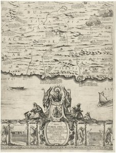 Kaart van Filistin Kutsal Toprakların veya Vaat Edilen Toprakların yeni bir tanımı (nesnedeki başlık) by Nicolaes van Geelkercken