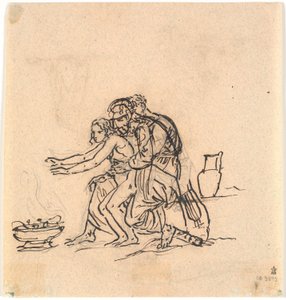 Anacreon ve Amaryllis bir pelvis üzerinde ellerini ısıtıyor by Nicolai Abildgaard
