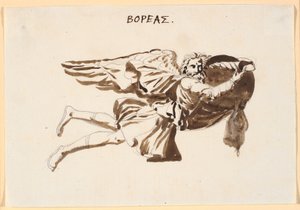 Boreas. Konuşma sırasında Pamphilus ve Davus