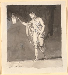 Bir el feneri ile karanlıkta parlayan Diogenes by Nicolai Abildgaard