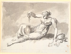 Sonbahar, oturan bir kadın üzüm sıkıyor by Nicolai Abildgaard