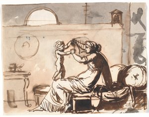 Bir anne kucağında eğilerek bebeğiyle oynuyor by Nicolai Abildgaard