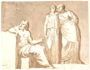Oturan bir adam ve iki ayakta kadın figürü by Nicolai Abildgaard
