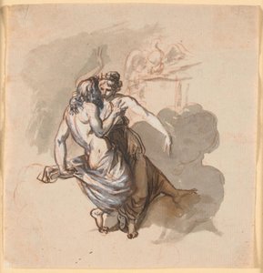 Bulutların arasında oturan sevgi dolu bir çift tanrı by Nicolai Abildgaard