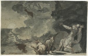 Fingal ay ışığında atalarının ruhlarını görür. Ossian tarafından sahne by Nicolai Abildgaard