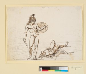 Yunan savaş sahnesi, düşmüş rakibini düşünen çıplak bir kahraman by Nicolai Abildgaard