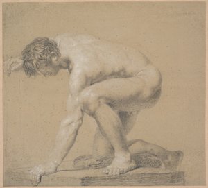 Yarım Diz çökmüş model. Sağ diz yastık üzerinde desteklenir. Sağ kol başın arkasında dik. Sol kol destekli by Nicolai Abildgaard