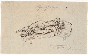 Odysseus ve Kalypso, bir yatakta çıplak yatarken