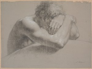 Oturan modelin üst gövdesi. Kolları kavuşturma. Sol elle yarı gizlenmiş kafa by Nicolai Abildgaard