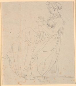 Sanatçının ikinci eşi Juliane Marie Abildgaard b. Ottesen'in profil resmi, dikişle oturuyor, tam figür by Nicolai Abildgaard